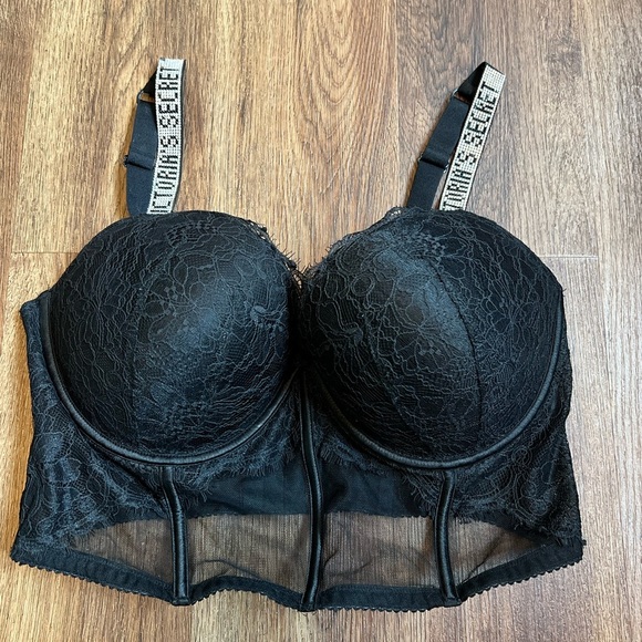 Victoria’s Secret Black Rhinestone Strap Pushup Corset Bra Top 38DD😍 - Picture 11 of 12